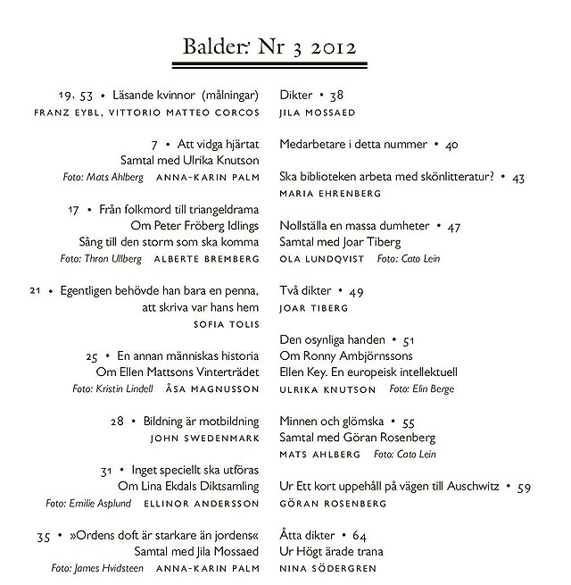 Innehållsförteckning Balder 2012/3
